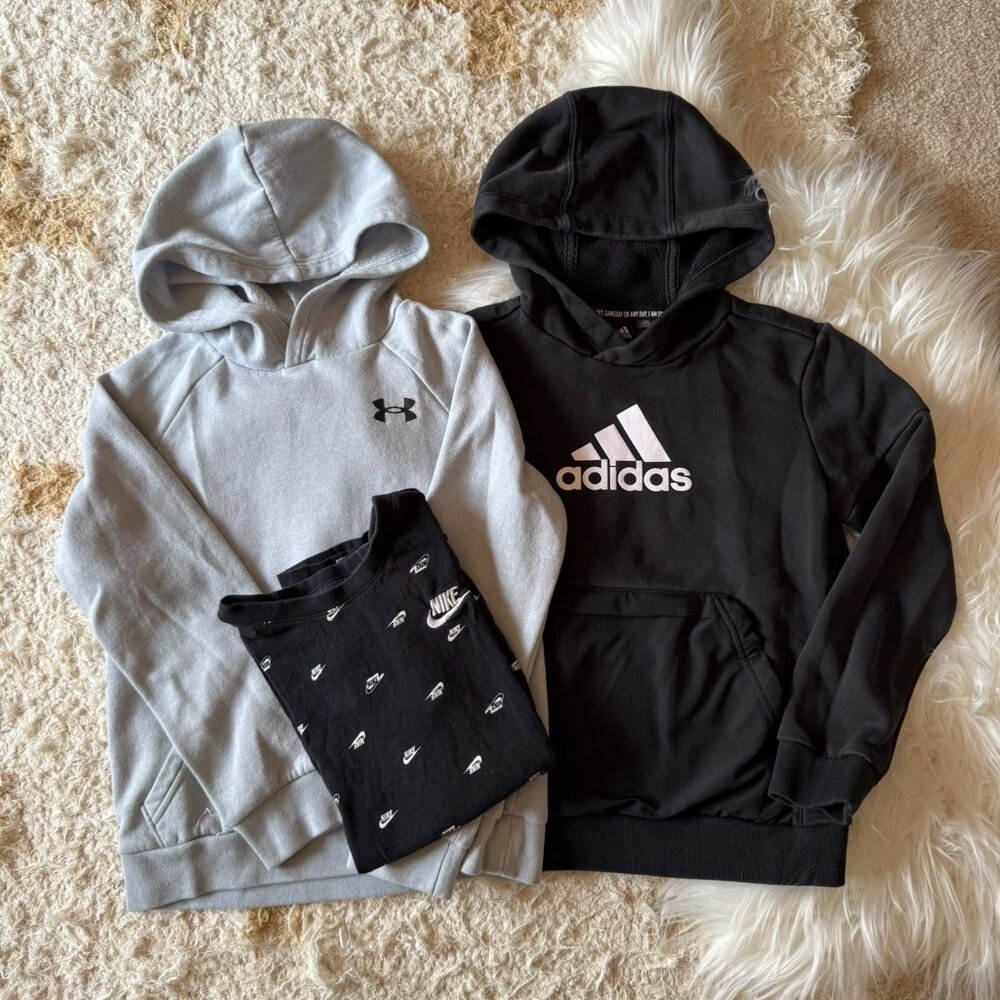 Nike Black T-Shirt, Under Armour Gray Sweatshirt & Adidas Black Hoodie Bundle S